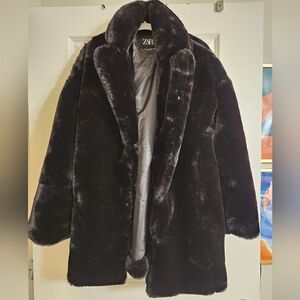 Zara Black Faux Fur Jacket M